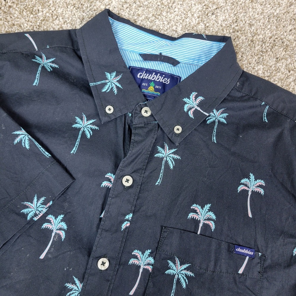 Chubbies Mens Large Black AOP Floral Palm Tree Button Down Short Sleeve